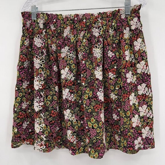 Leyden Women's Embroidered Ditsy Floral Pull-On Mini Skater Skirt Size L - Picture 1 of 7